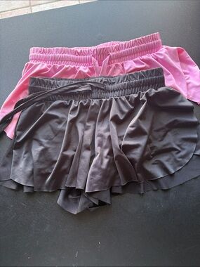 btween Pink and Black Layered Athletic Skorts - 2-Pack